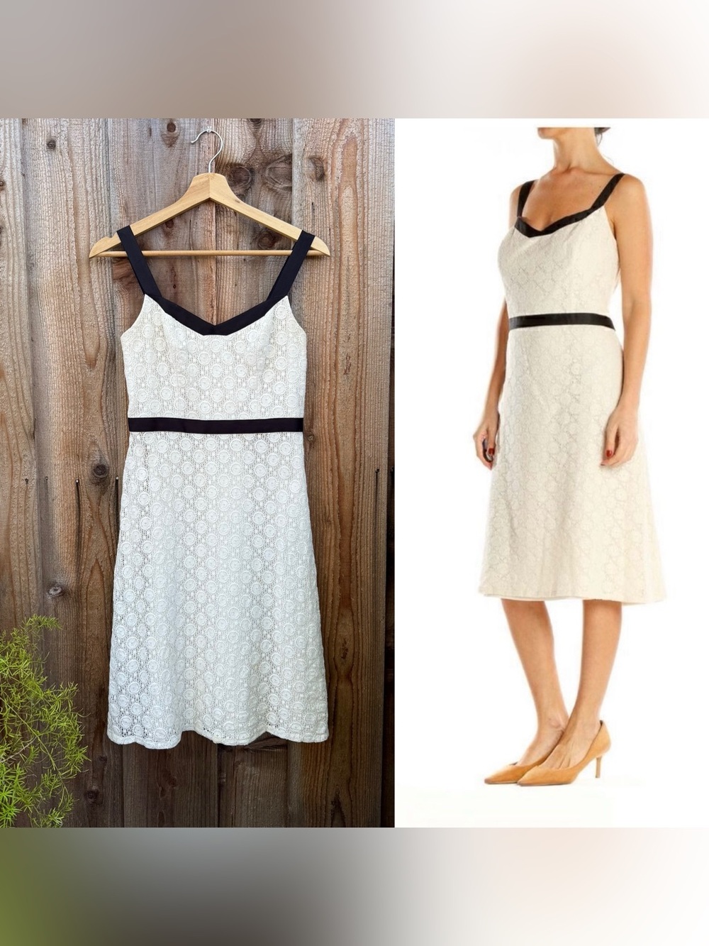 Ivory Cream and Black Crochet Lace Fit an Flare Dress 🌿